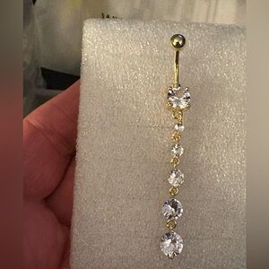 Belly Ring-Navel Ring, 316L Stainless Steel Gold Tone Shinny Cubic Zirconias